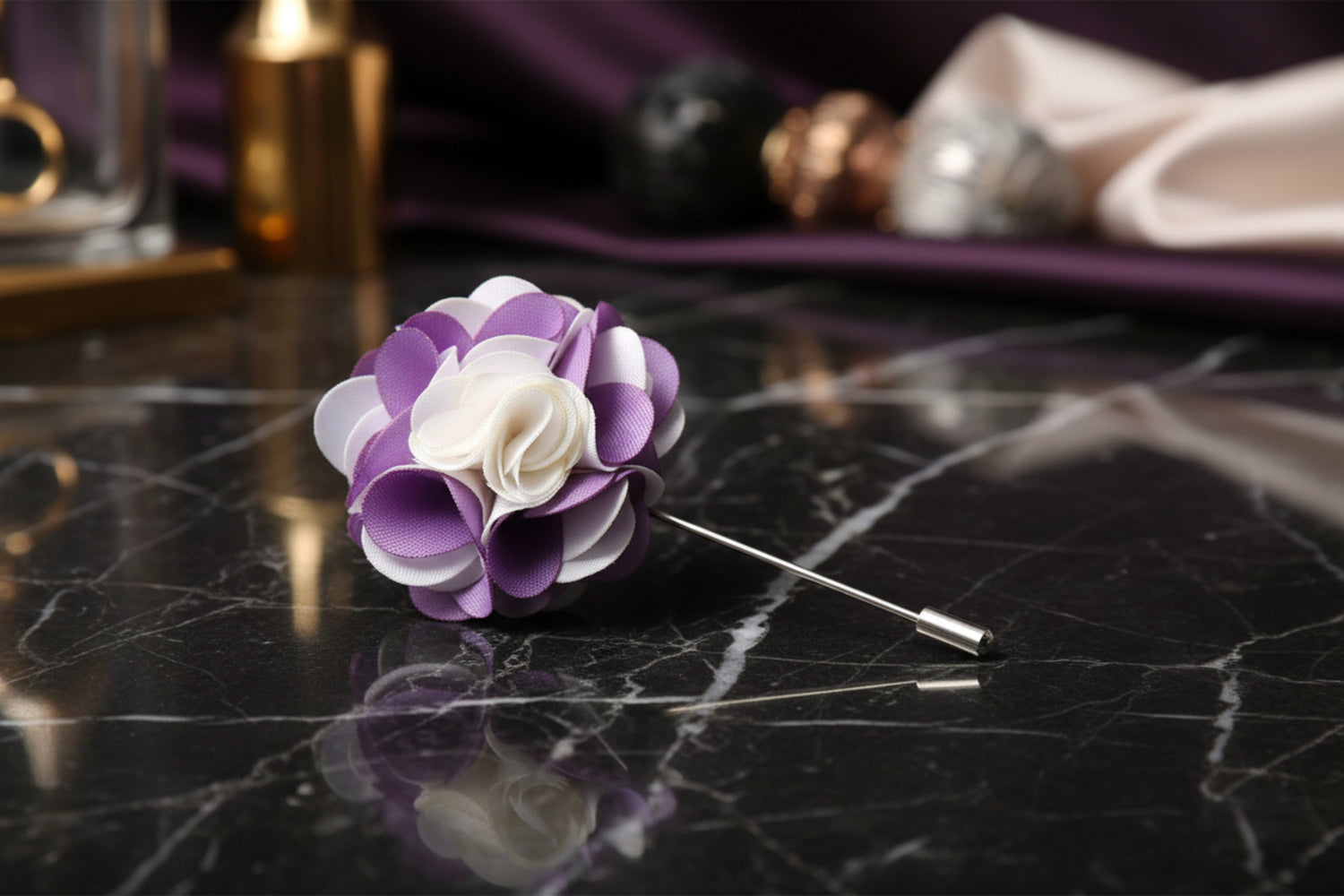 White Purple Flower Lapel Pin||White, Purple