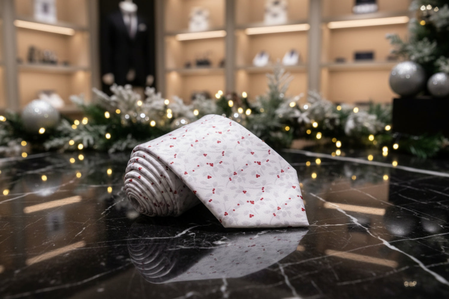 White, Red, Silver Holly Berries Tie  