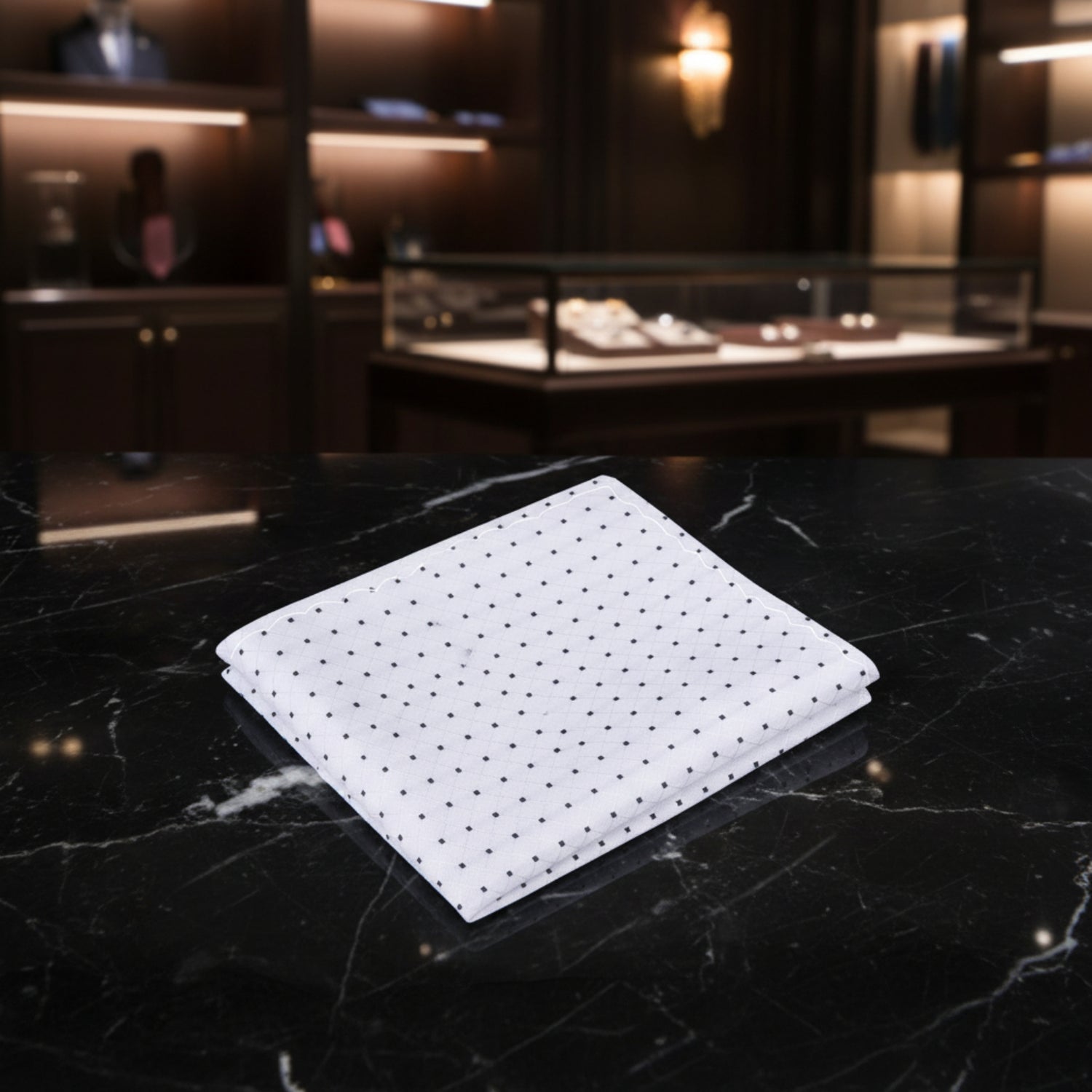 A White, Black Polka Dot Pattern Pocket Square