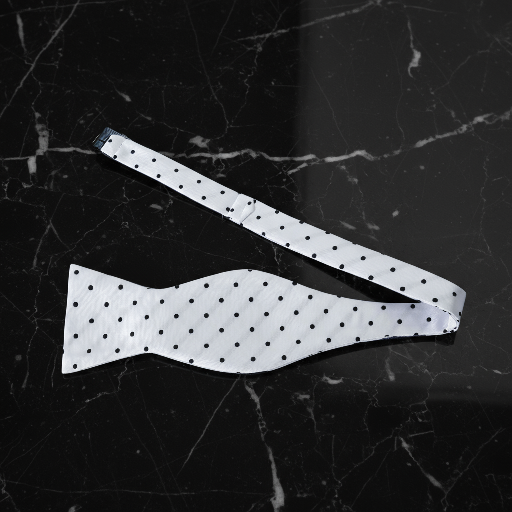 White with medium black dots bow tie self tie