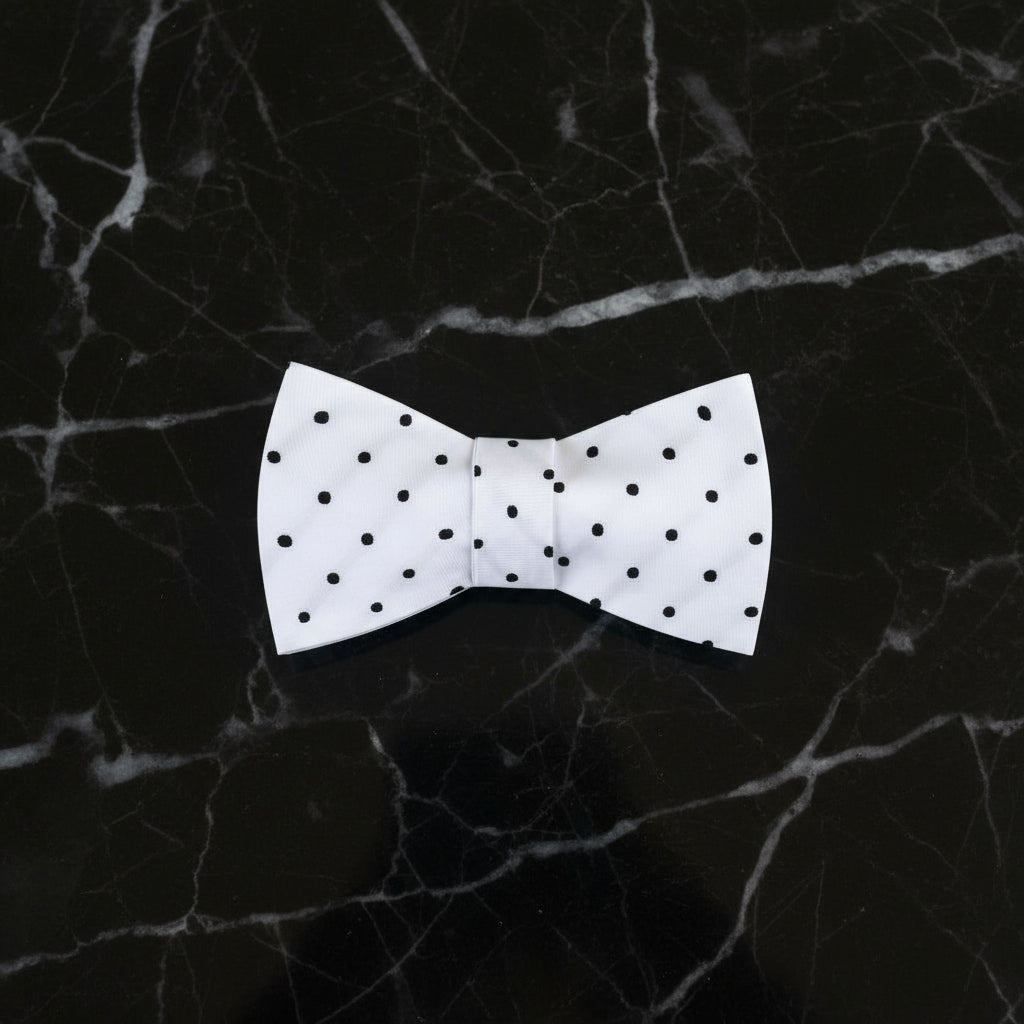 White with medium black dots bow tie
