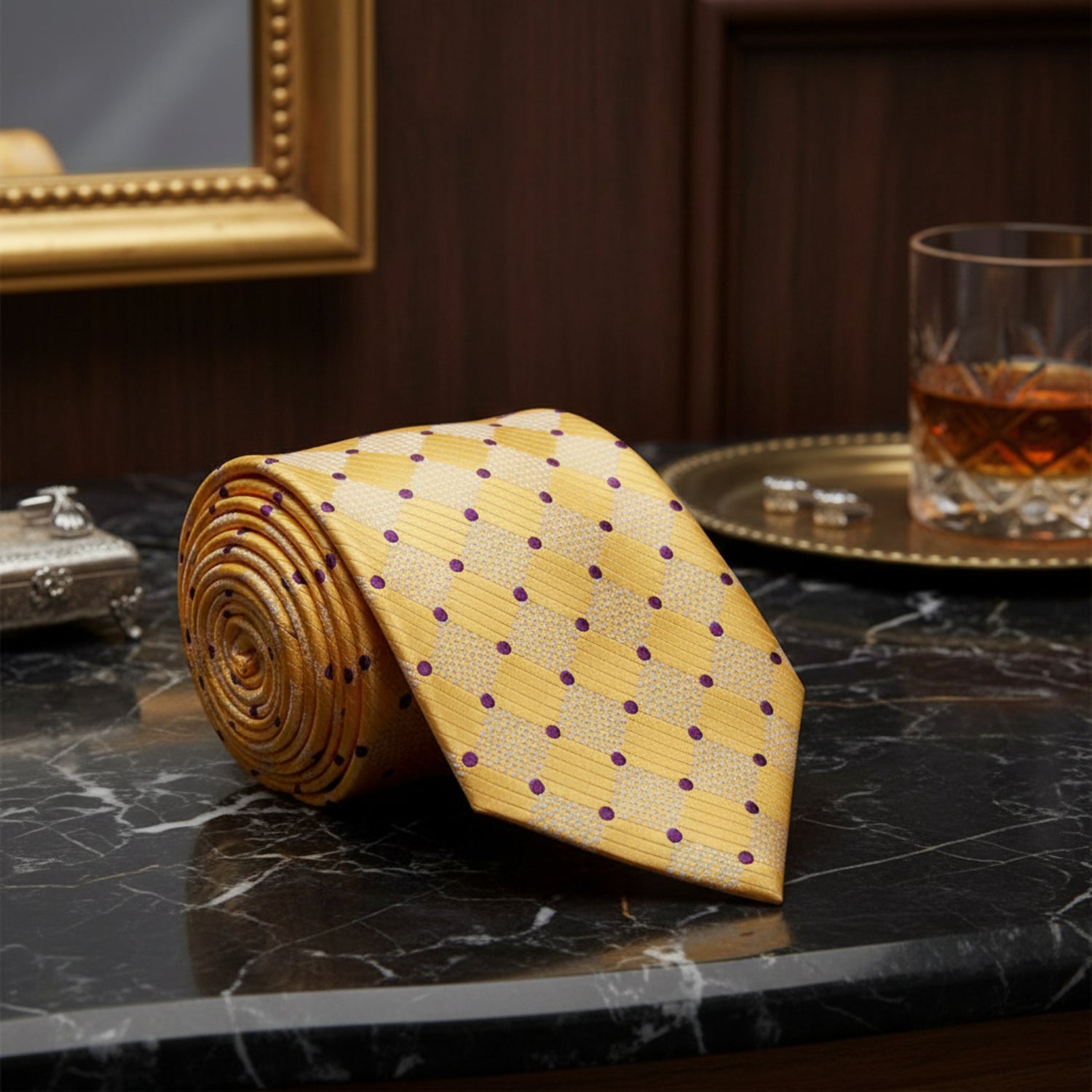Yellow, Purple Geometric Tie