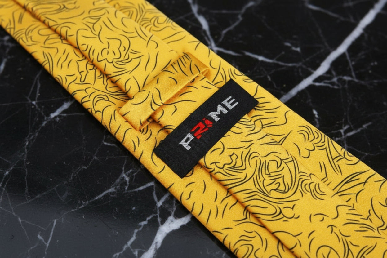 Yellow and Black Abstract Lines Tie Keep