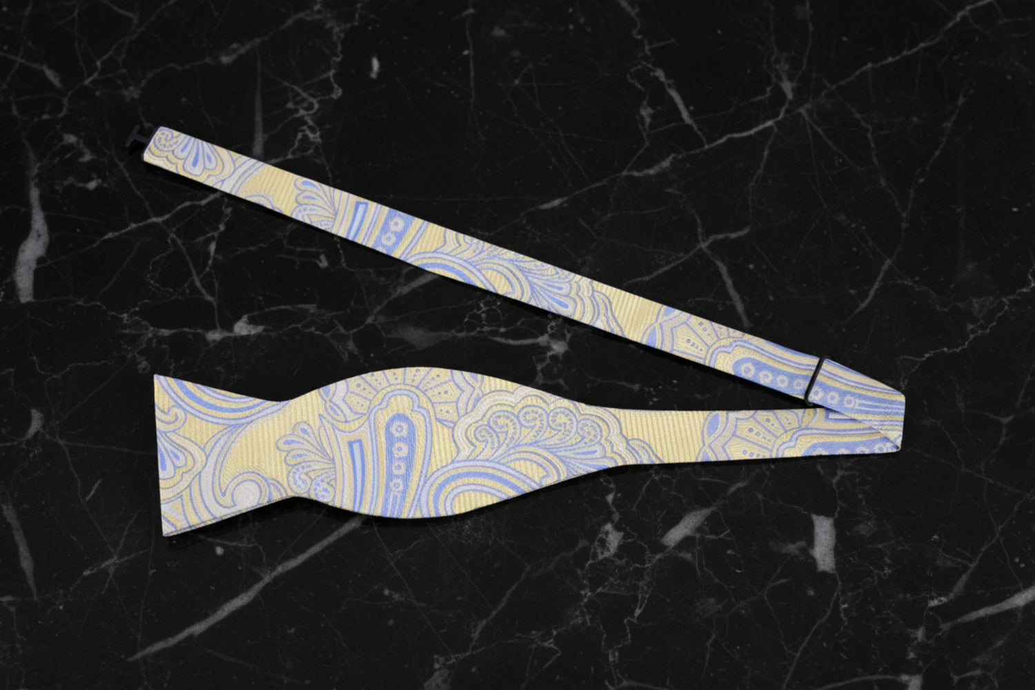 Yellow and Blue Paisley Bow Tie Untied
