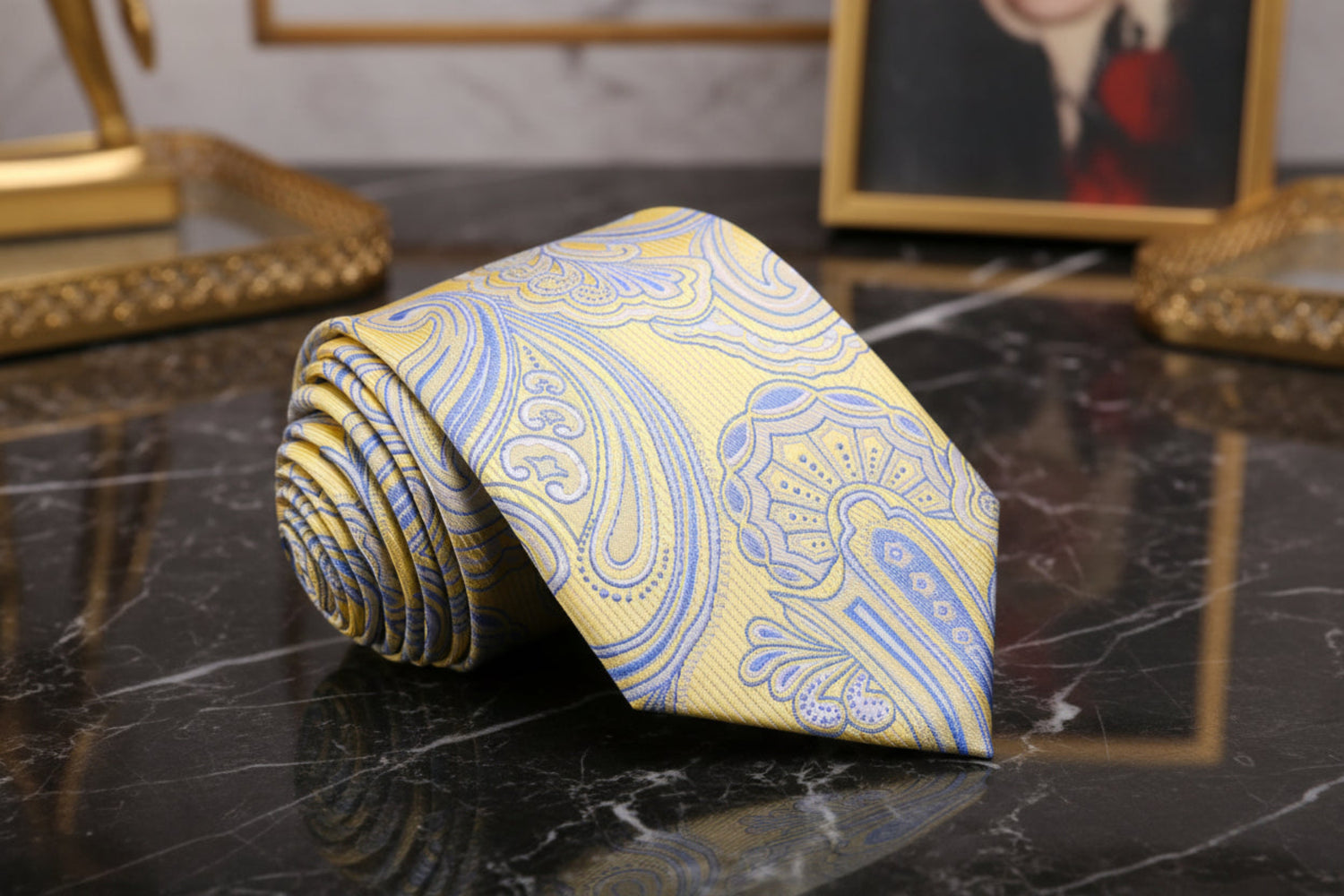 A Yellow and Blue Paisley Tie 