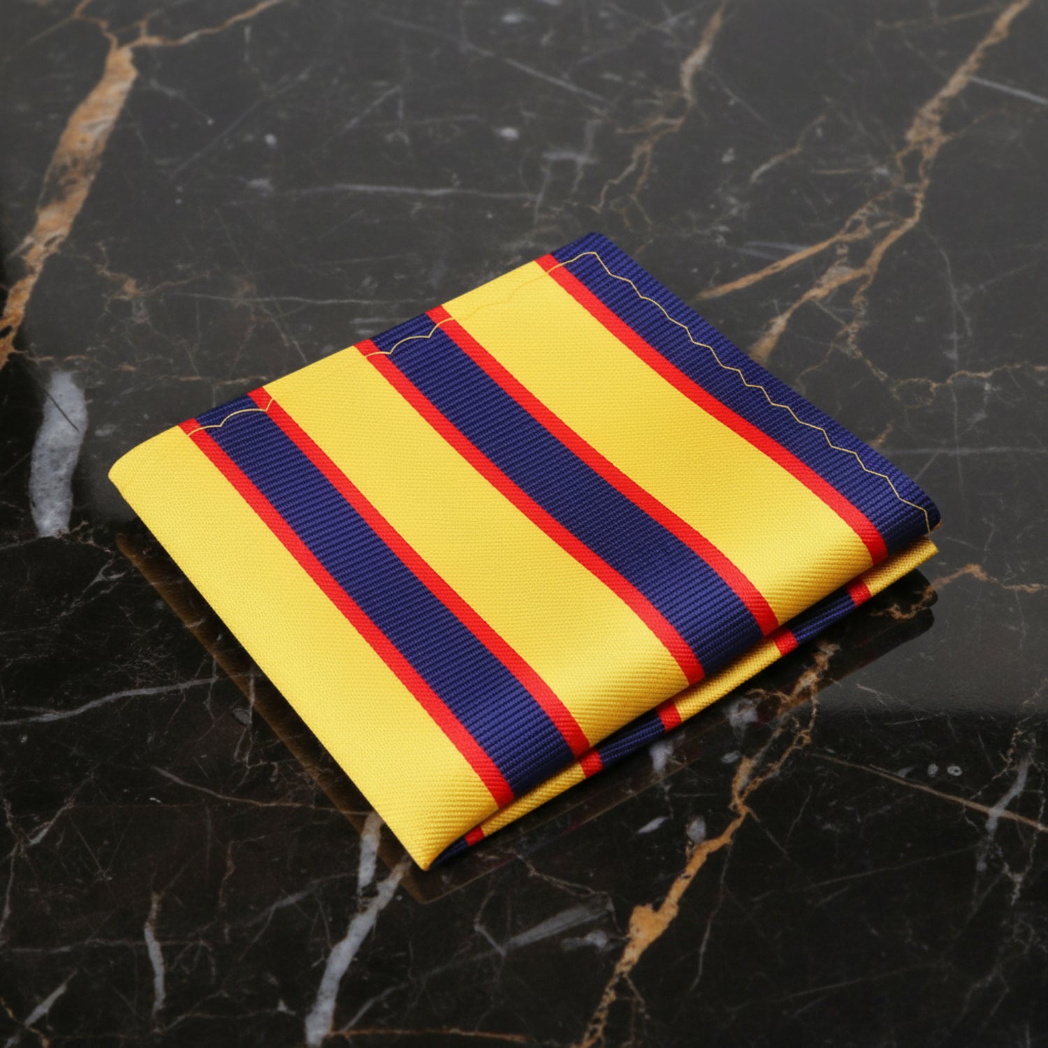 A Yellow, Blue, Red Stripe Pattern Silk Pocket Square