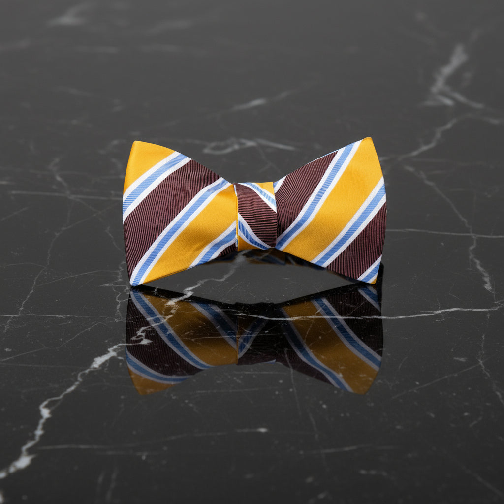 Yellow, Brown, White and Light Blue Stripe Bow Tie