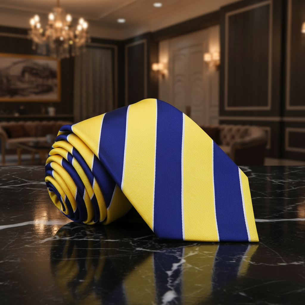 Yellow, Blue block stripe tie