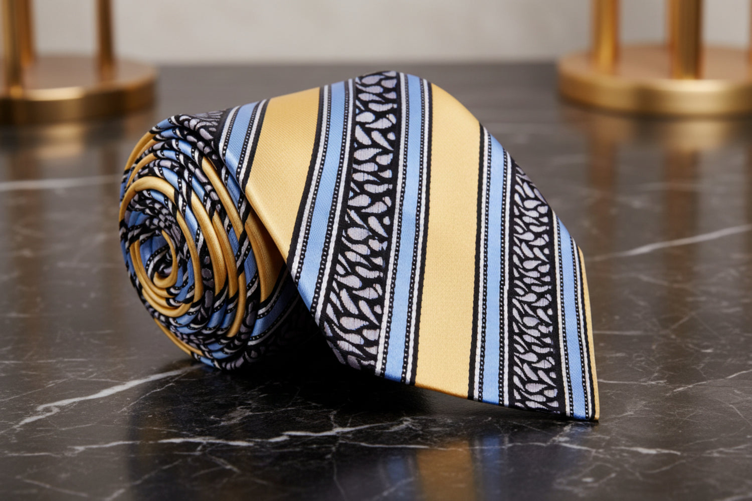 Yellow, Grey and Light Blue Stripe Tie 