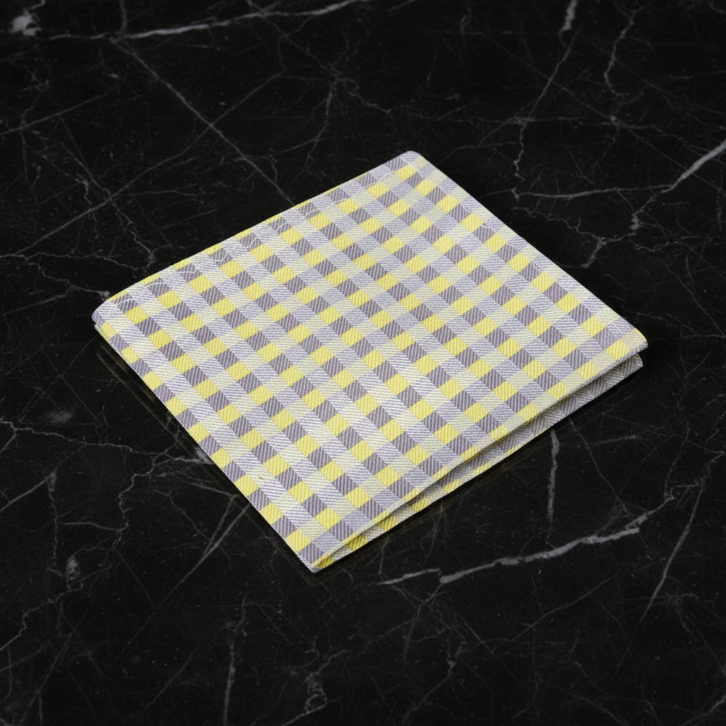 a yellow and grey check square