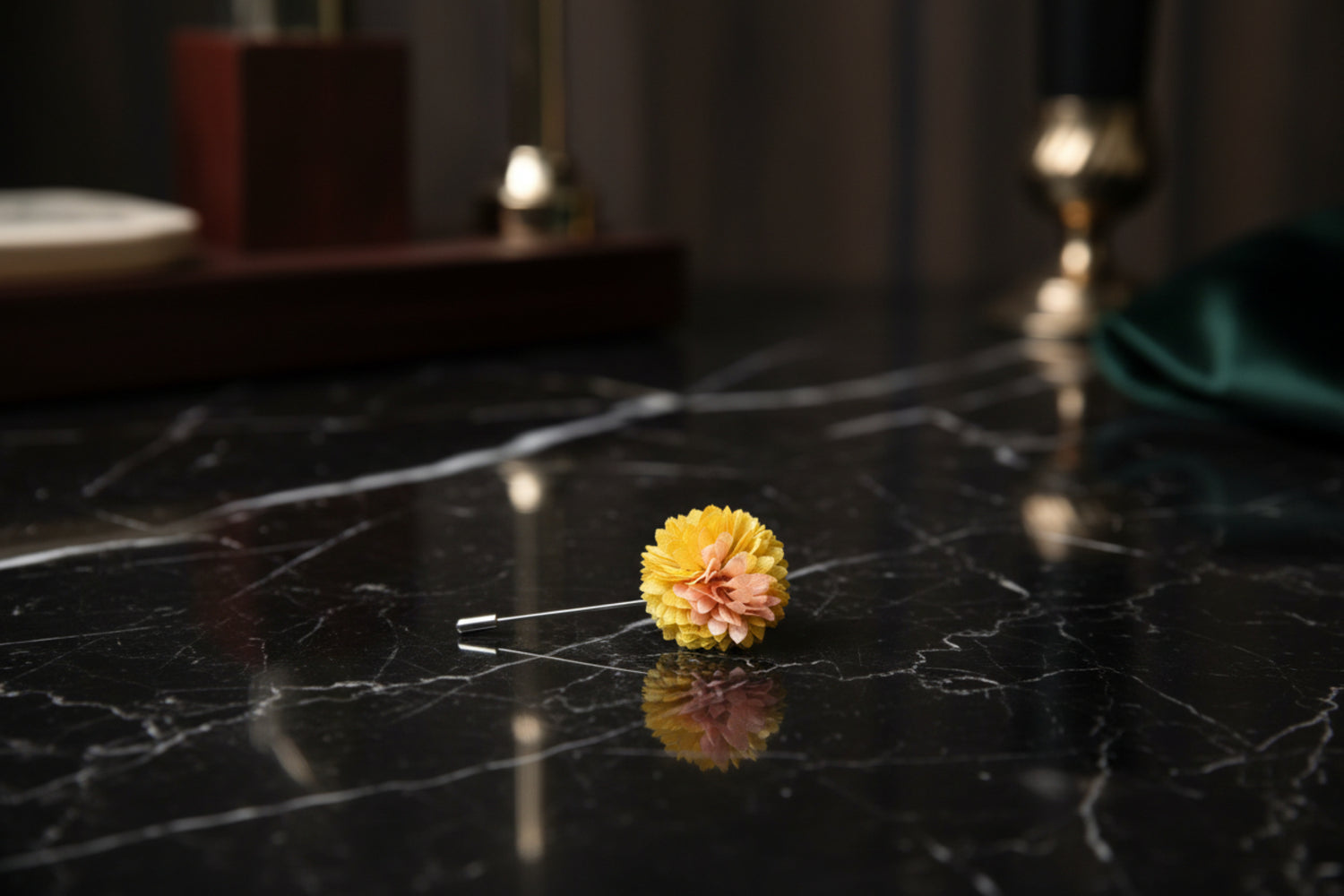 Main View; A Yellow, Pink Thin Petal Lapel Flower