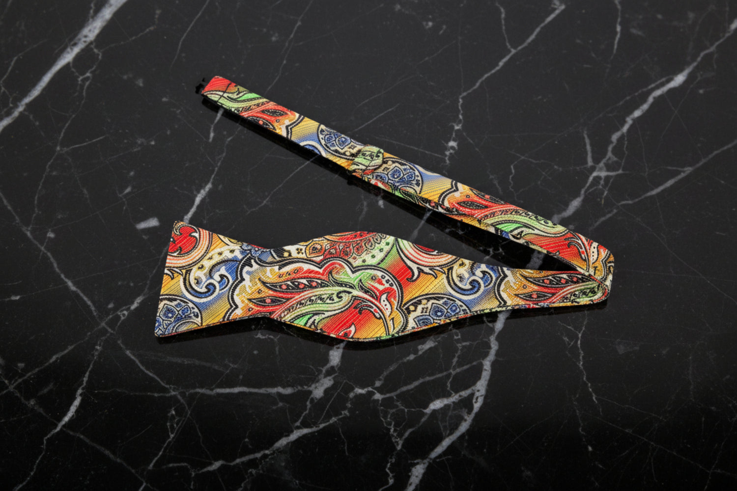 Self Tie: Yellow, Red, Green Paisley Bow Tie