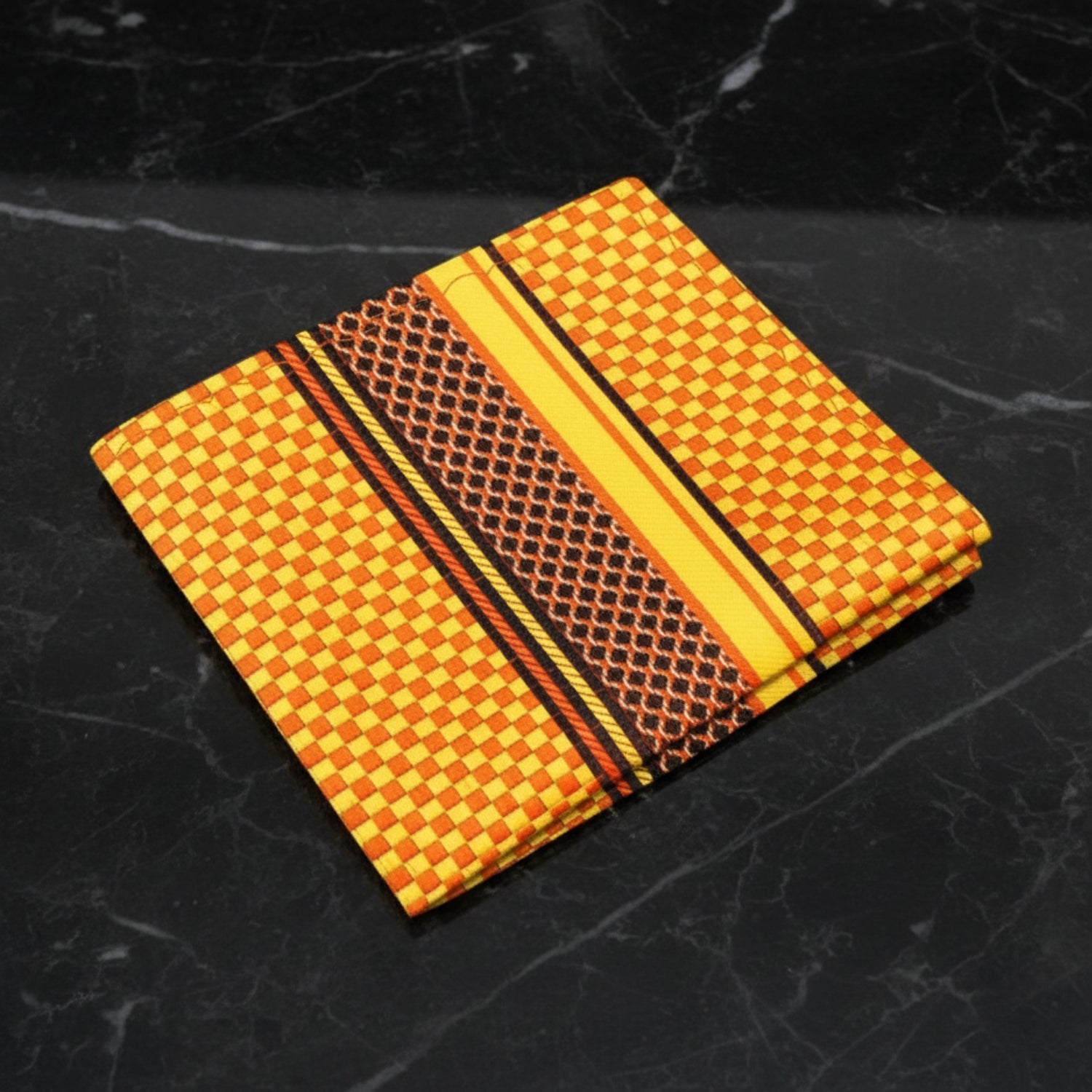 A Yellow, Orange Geometric Squares Pattern Pocket Square