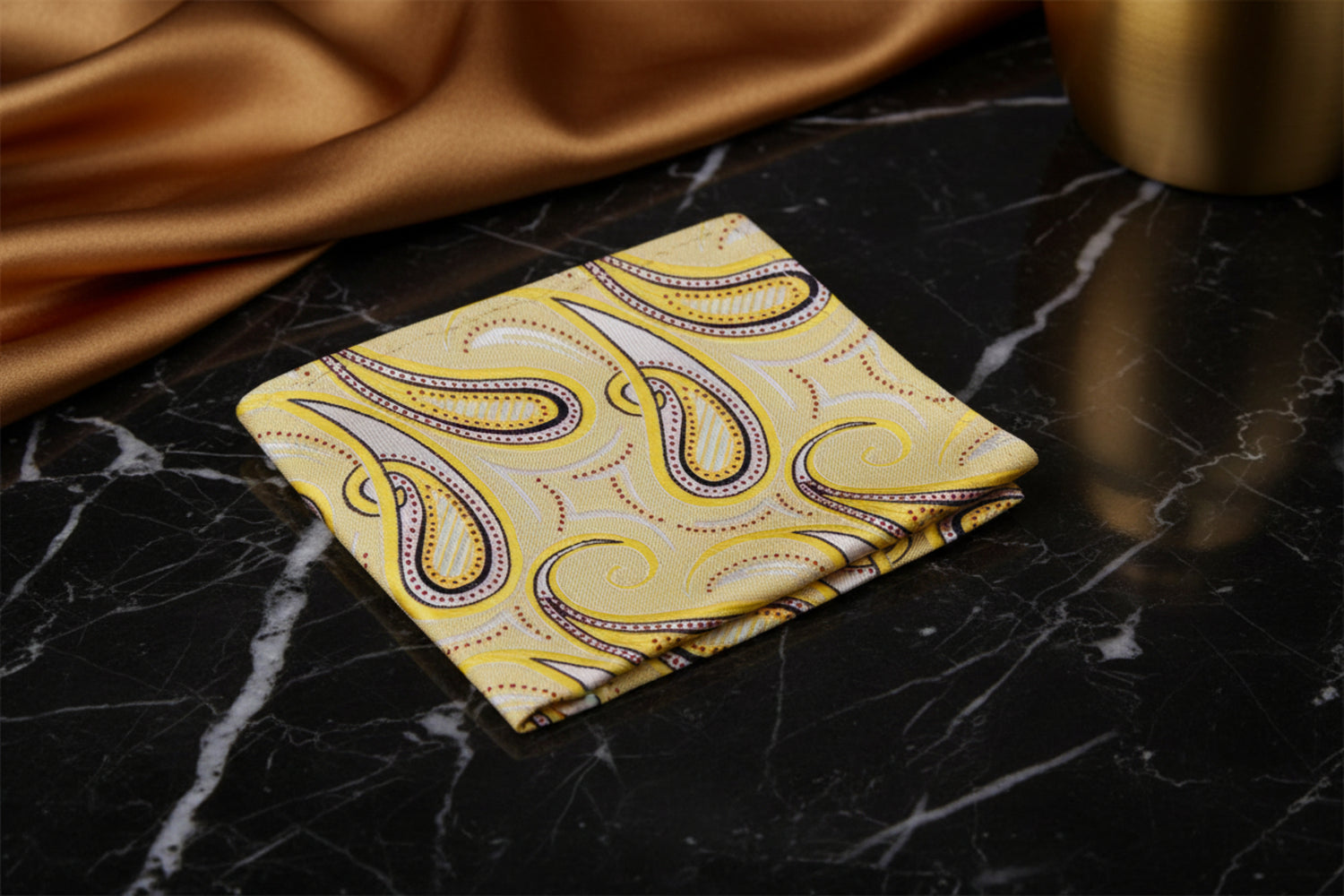 A Light Gold Paisley Pattern Pocket Square