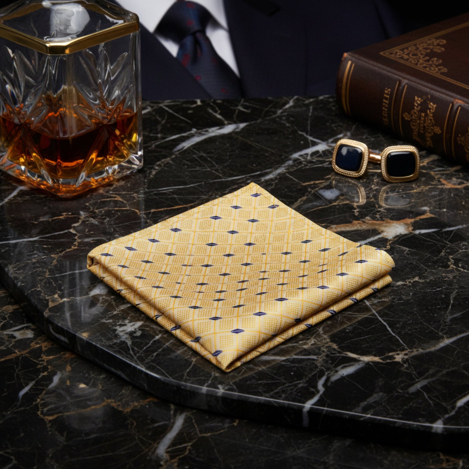 A Yellow Check Pattern Silk Pocket Square