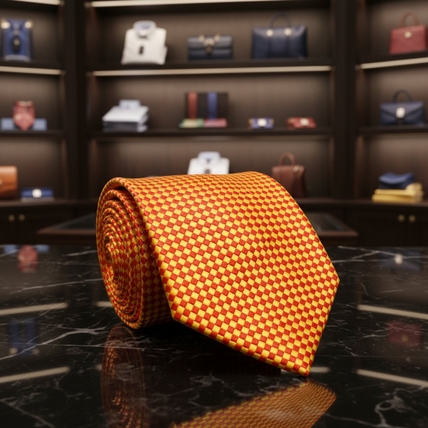 A Orange, Yellow Check Pattern Necktie 