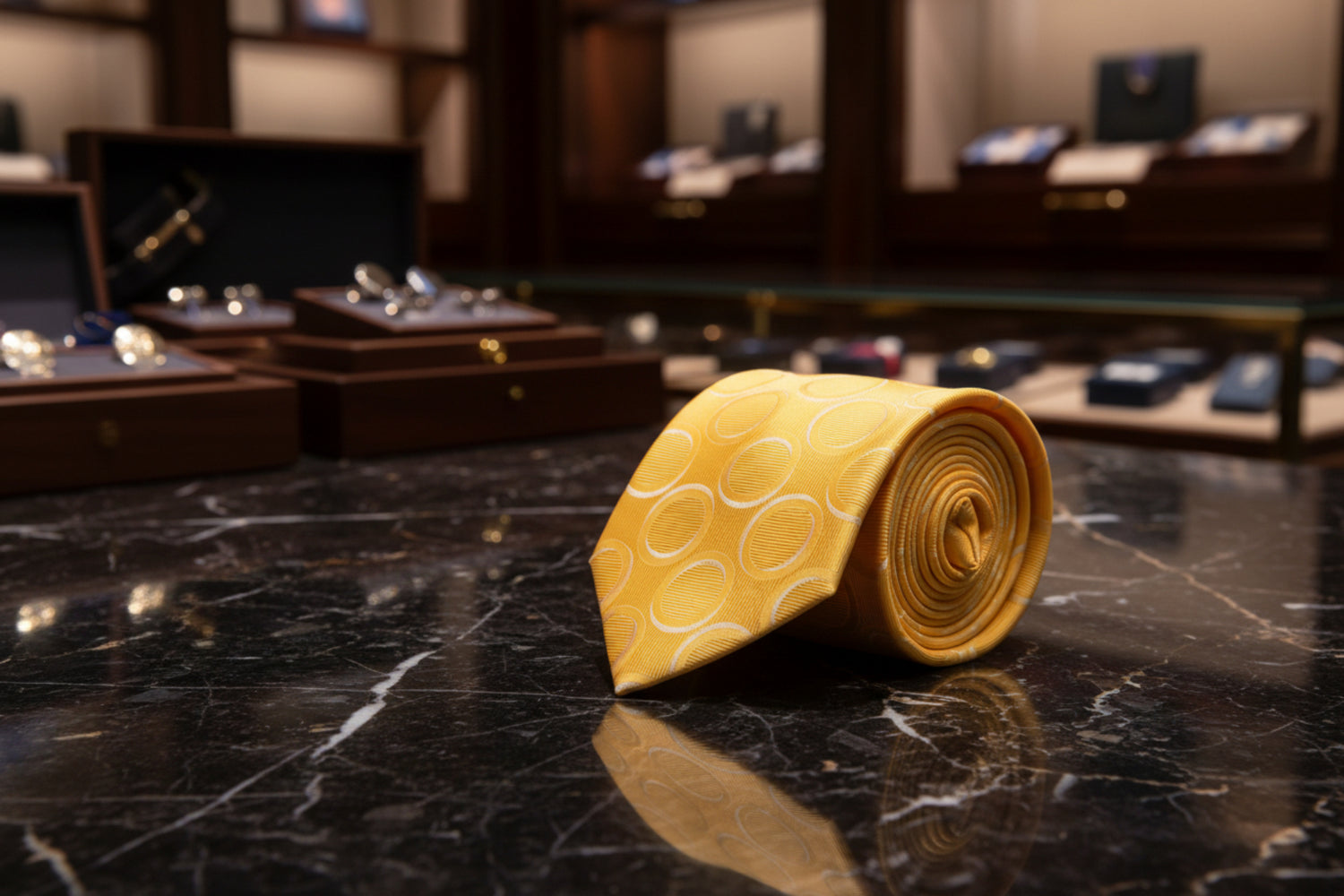 yellow and white rings boys tie
