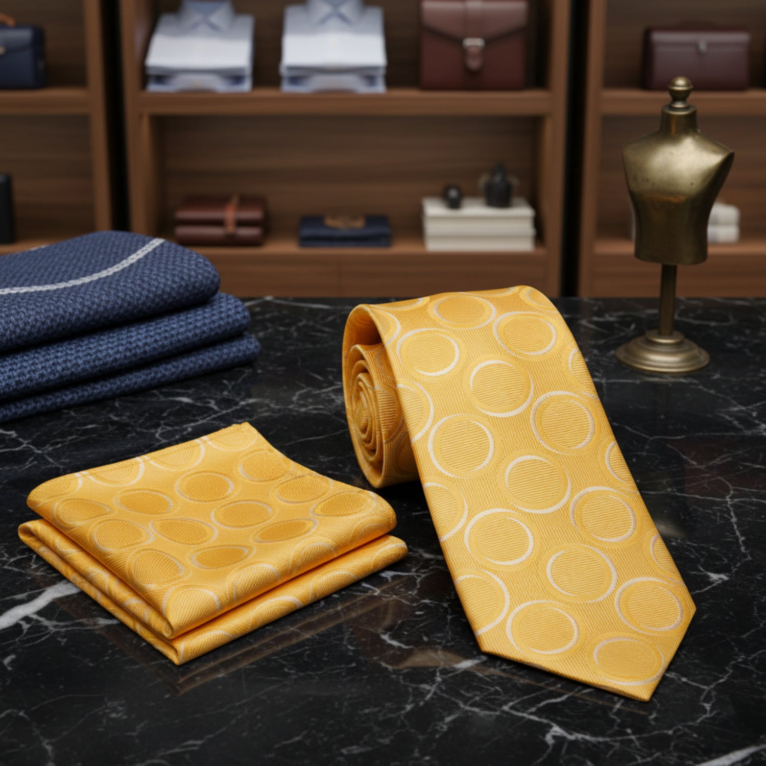 Boys Yellow & White Ring Pattern Necktie
