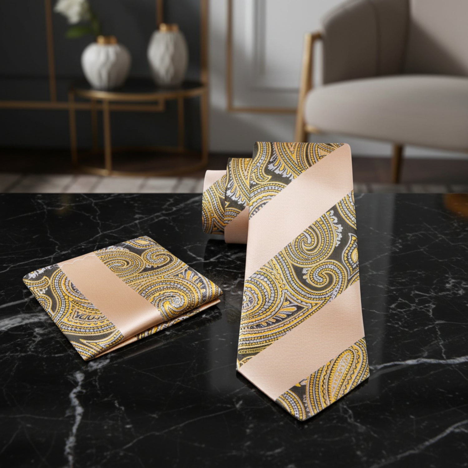 Alt View: Yellow Paisley Tie and Square