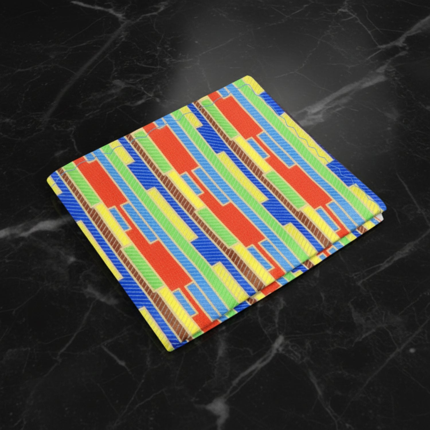 Main View: Bright Yellow, Blue, Green, Orange Abstract Pocket Square