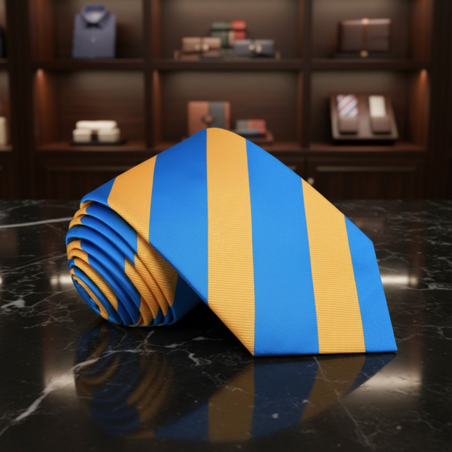 ||Blue, Yellow Stripe Tie
