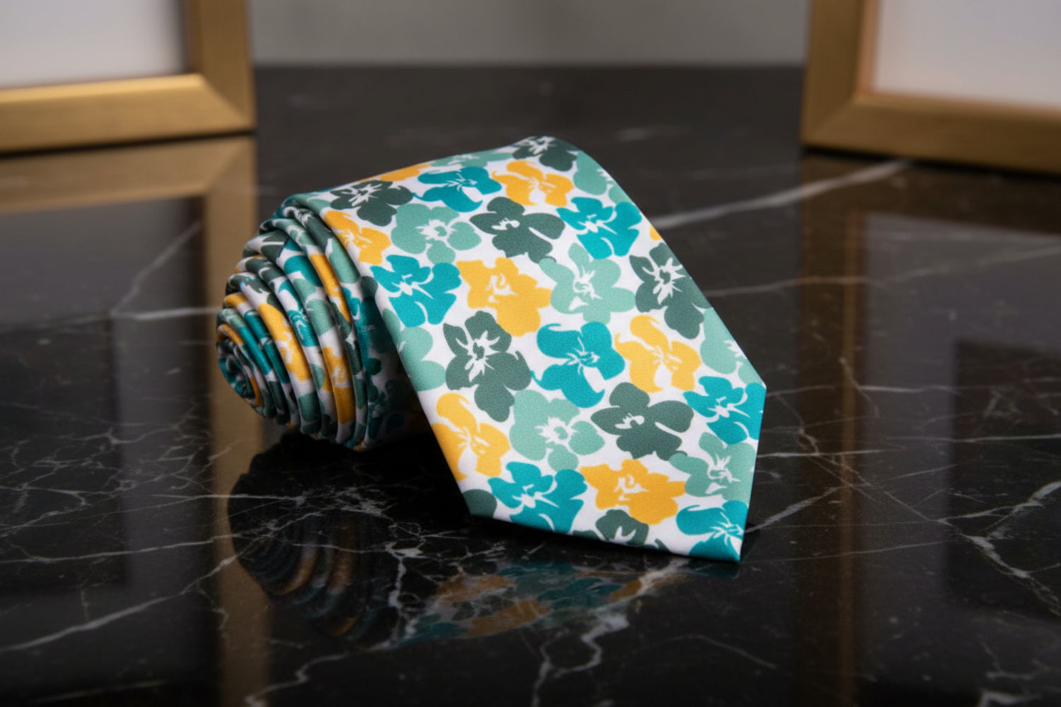 Green, Yellow Hibiscus Tie