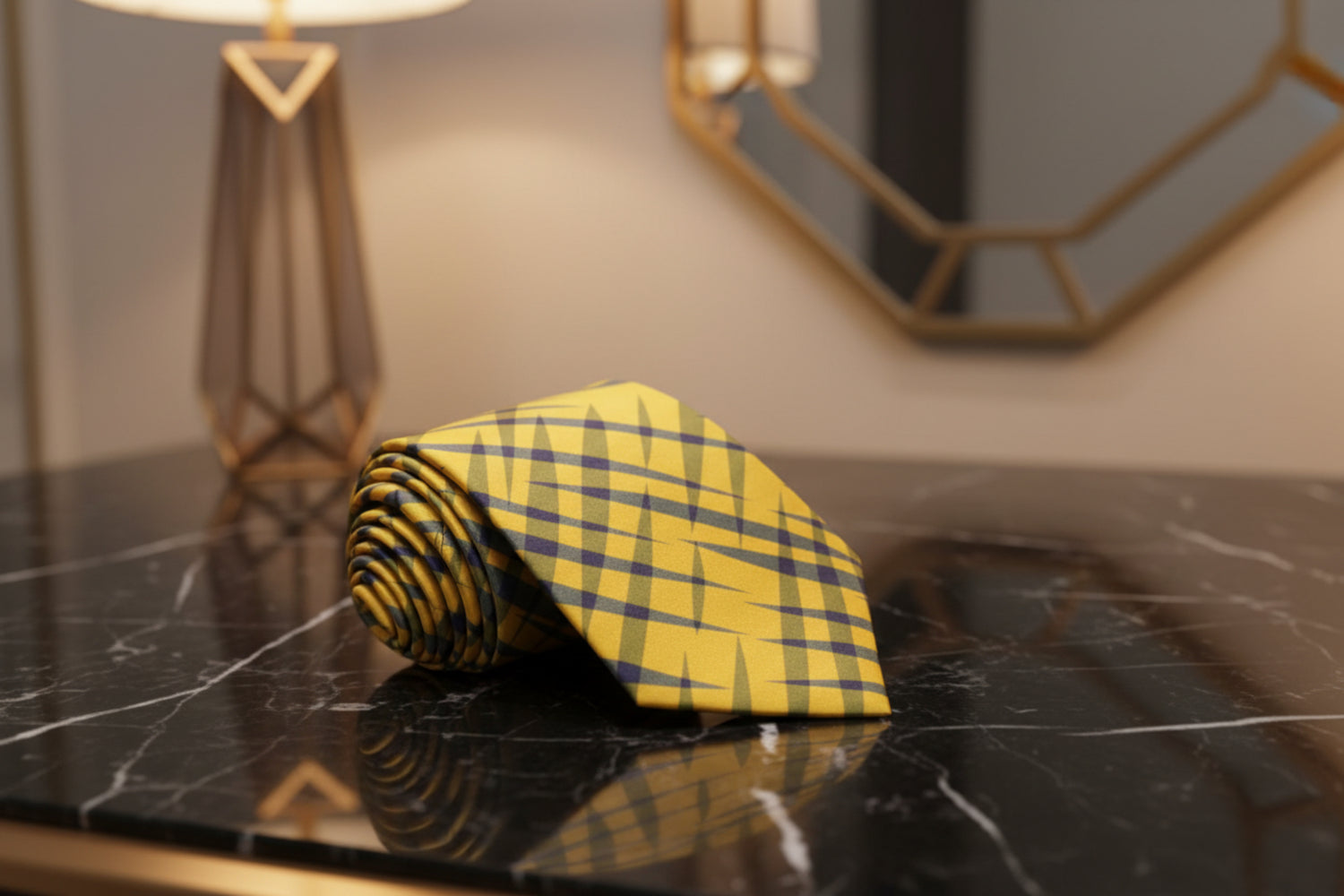 Single Tie: Solar Yellow with Grey Plaid Tie 