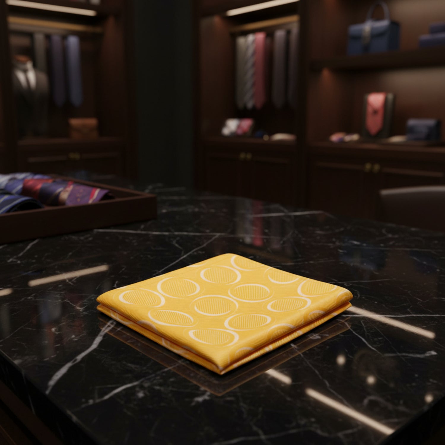Yellow, White Rings Pocket Square