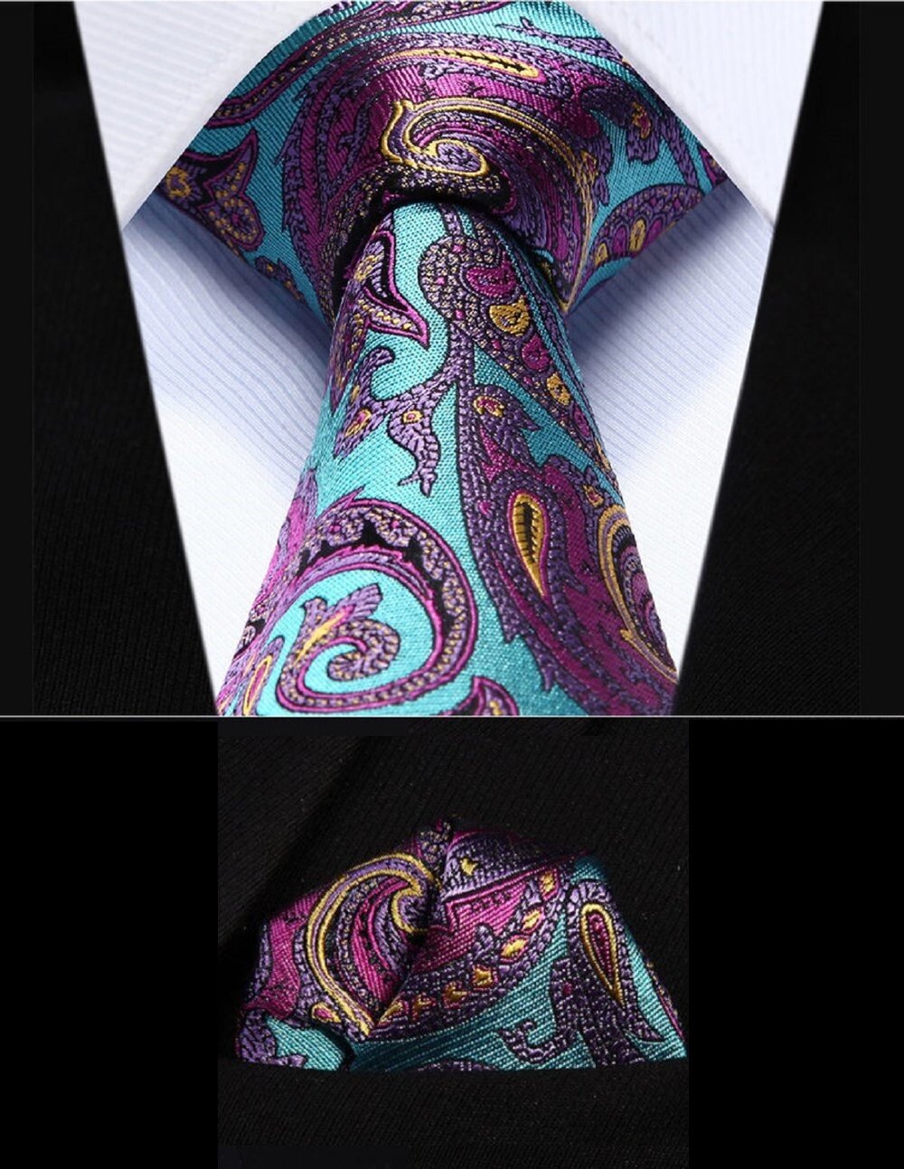 Light Blue Pink Paisley Tie and Square