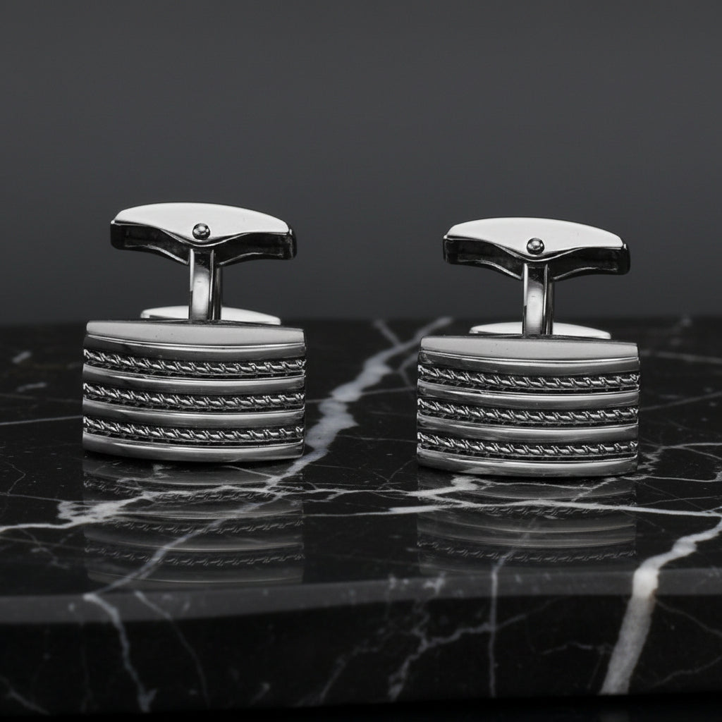 A Dark Chrome Rope Shape Cuff-links