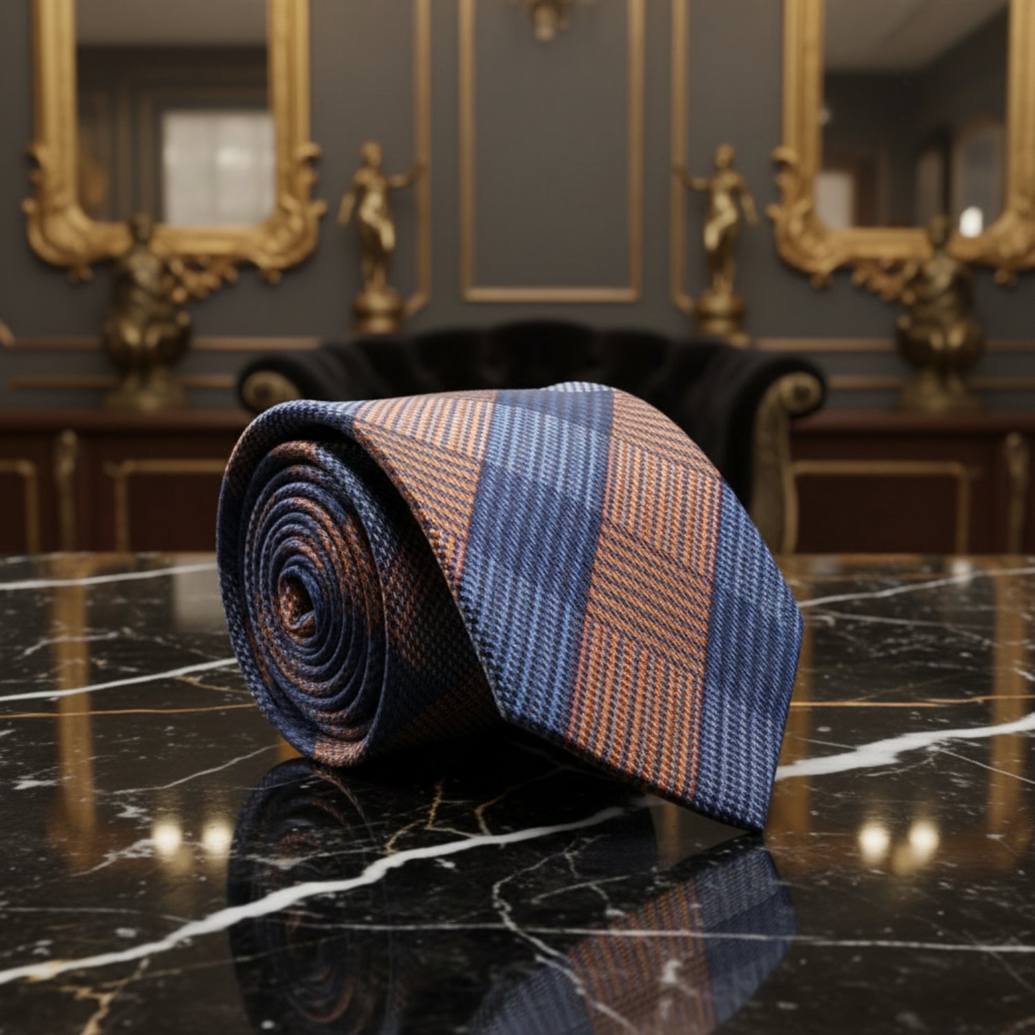 Orange and Blue Plaid Tie