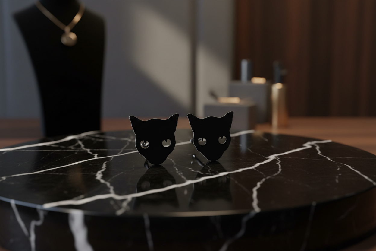 Two Small Black Colored Cat Head Shaped Lapel Pins