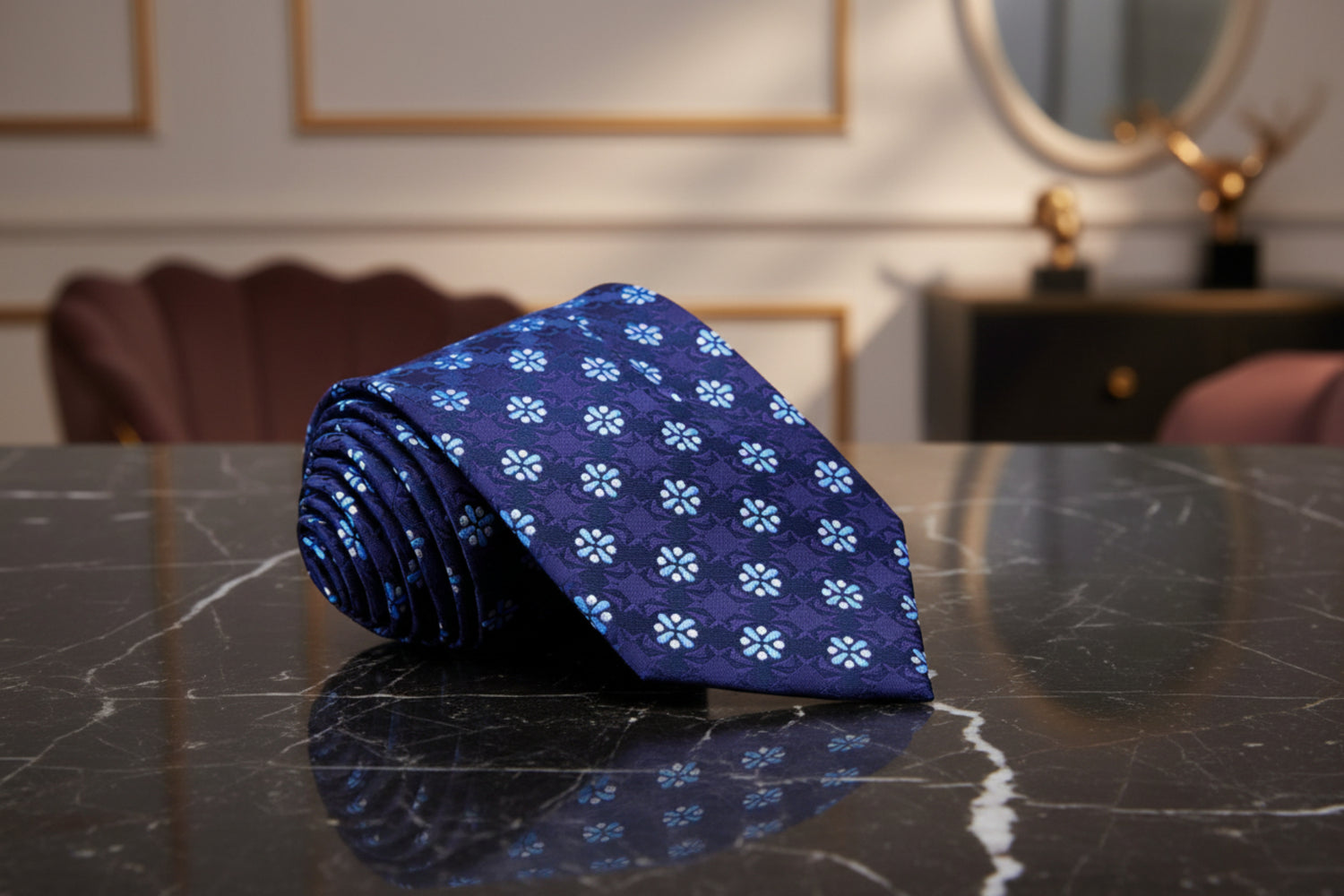 Shades of Blue and Light Grey Geometric Tie 
