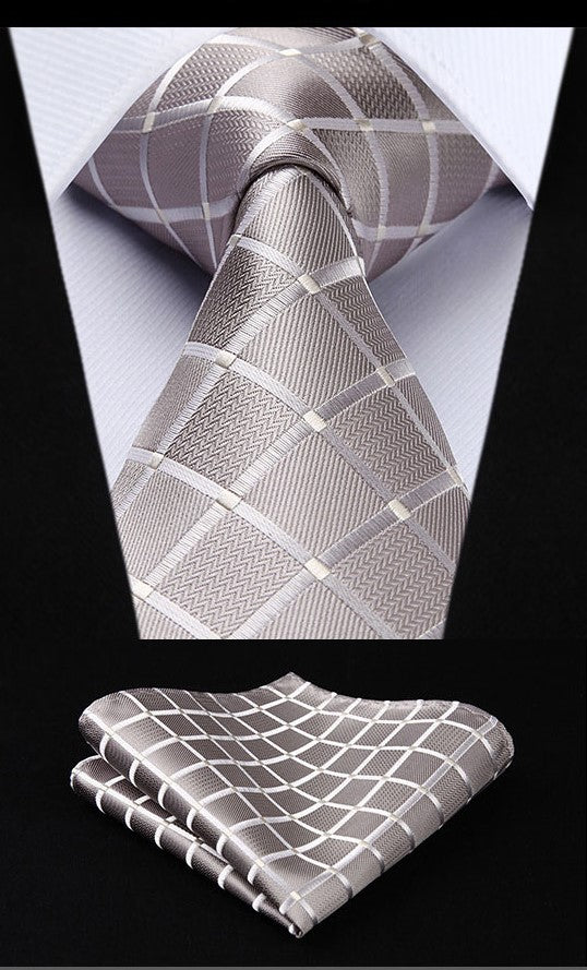 A Pearl With Geometric Texture Pattern Necktie, Matching Pocket Square