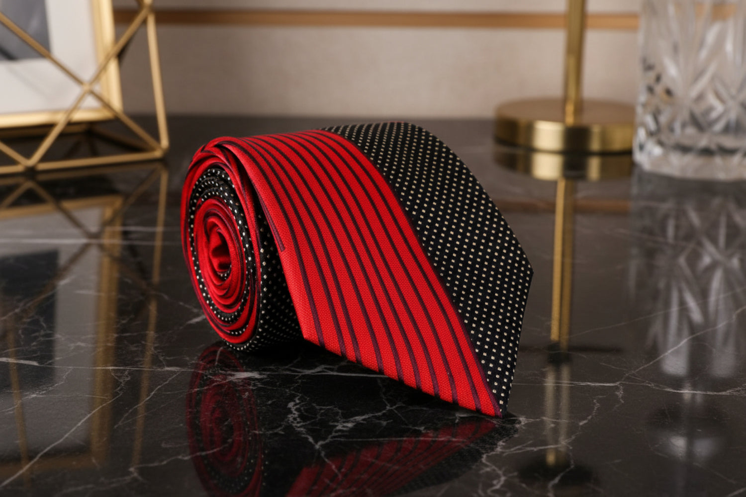 Red, Black and Gold Abstract Tie  