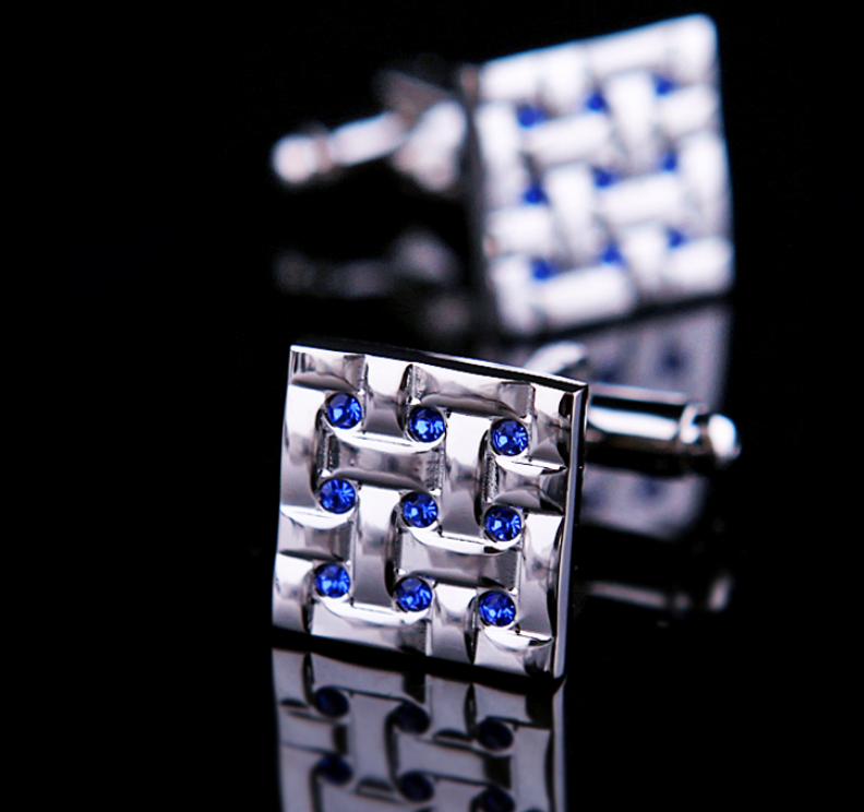 Chrome with Blue Gemstone Square Cufflinks